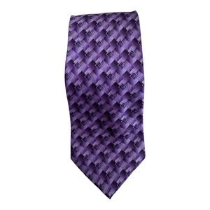 Alex Mishra Tie Mens Silk Geometric Square Pattern Purple Business Necktie